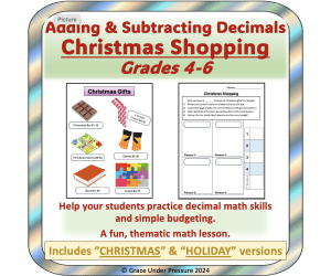 Christmas Math Project: Adding Decimals Worksheet for Christmas Budget