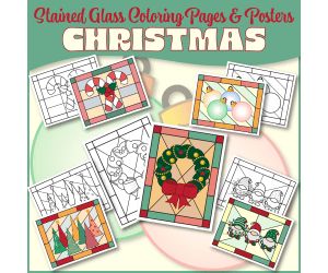Christmas Stained Glass Coloring Pages & Posters-NO PREP