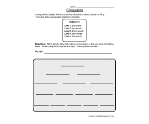 Cinquain Worksheet - Pattern 1