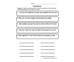 Circle & Write Prepositions Worksheet
