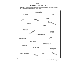 Circle Common or Proper Nouns Worksheet
