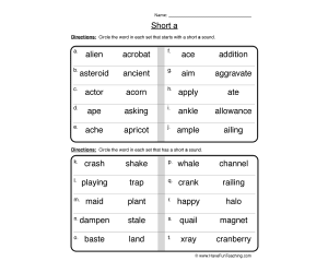 Circling Short A Words Worksheet
