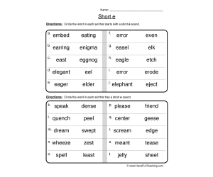 Circling Short E Words Worksheet