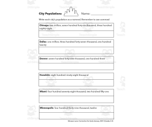 City Populations Worksheet