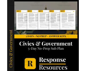 Civics and Government Emergency Sub Plans - 5 Days No Prep