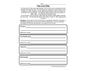 Civil War Worksheet