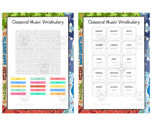 Classical Music Vocabulary word search, scramble and crossword puzzle