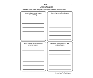 Classifying List Worksheet