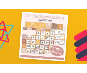 Classroom Calendar in Boho Rainbow Theme - 100% Editable