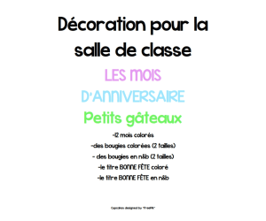 Classroom Decor: Birthday Month Cupcakes ( French Version)