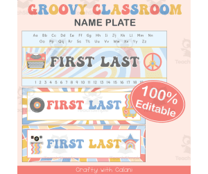 Classroom Desk Name Plate in Pastel Groovy Theme - 100% Editable