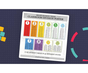 Classroom Division Facts Posters, Math Decor in Bright Rainbow Design