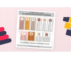 Classroom Division Facts Posters, Math Decor in Neutral Boho Design