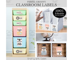 Classroom Editable Label Template Pastel Groovy Theme - 100% Editable