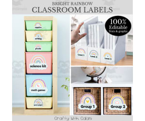 Classroom Editable Label Template Pastel Rainbow Theme - 100% Editable