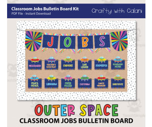 Classroom Job Sign Bulletin Board in Outer Space Theme