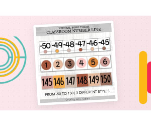 Classroom Number Line Display in Neutral Boho Design