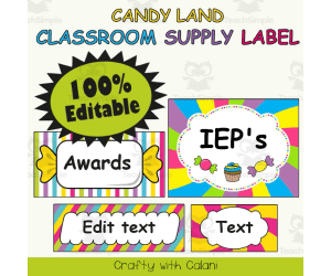 Classroom Supply Label, Editable Labels in Candy Land Theme - 100% Editable