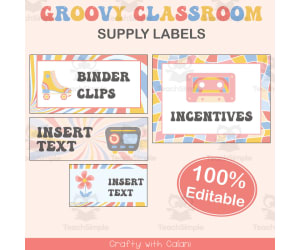 Classroom Supply Labels in Pastel Groovy Theme - 100% Editable