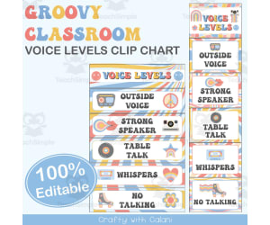 Classroom Voice Level Chart in Pastel Groovy Theme - 100% Editable