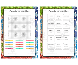 Climate vs Weather word search, scramble and crossword puzzle