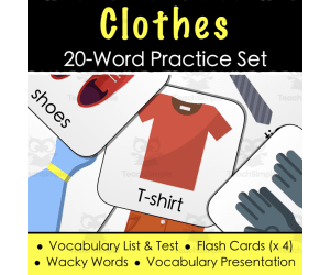 Clothes Vocabulary - Digital Activities, Word List & Quiz + 4 Flashcard Sets