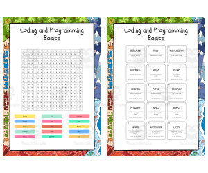 Coding and Programming Basics word search, scramble and crossword puzz