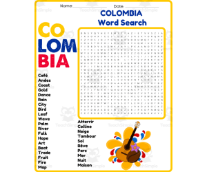 COLOMBIA No Prep Word Search Puzzle Worksheet Activity
