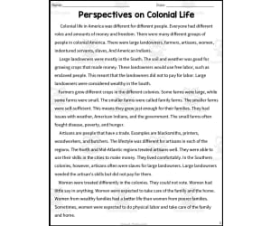Colonial Life Reading Packet