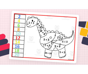 Color by Number: Dinosaur Addition Doubles Fact Set 7