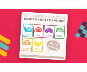 Color Poster Classroom Decor in Boho Rainbow Theme - 100% Editable