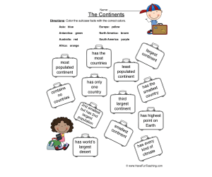 Coloring Continents Worksheet