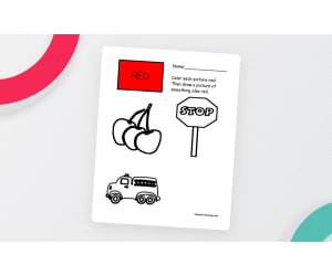 Coloring Red Pictures Worksheet