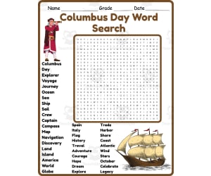 Columbus Day Word Search 2rd 3th 4th 5th Grade worksheet activity