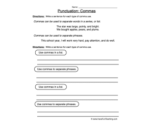 Commas Punctuation Worksheet