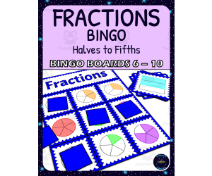 Common Fractions 1/2 - 1/5s Activity - Bingo Game - Fraction Circles - Boards 6-10