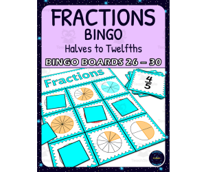 Common Fractions 1/2s - 1/12s Activity - Bingo Game - Fraction Circles - Boards 26-30