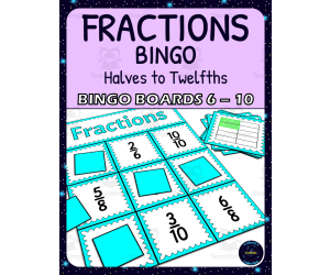 Common Fractions 1/2s - 1/12s Activity - Bingo Game - Fraction Symbols - Boards 6-10