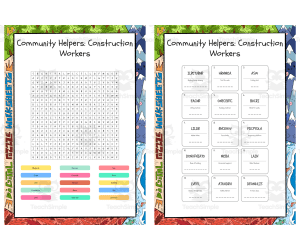 Community Helpers word search, scramble and crossword puzzle