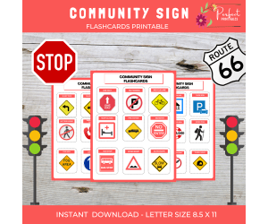 Community Signs Flashcards, 63 Essential Safety Signs for Kids