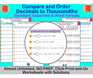 Compare and Order Decimal Numbers from 1dp to 2dp -Worksheets
