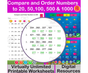 Compare and order numbers to 20, 50, 100, 500 & 1000 1st and 2nd Grade