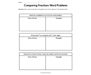 Comparing Fractions Word Problems Worksheet