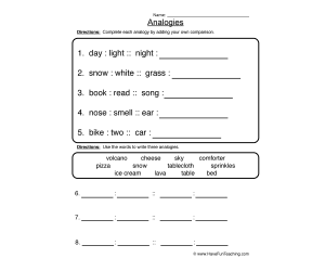 Completing Analogies Worksheet