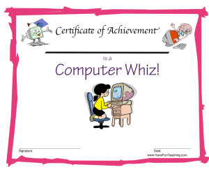 Computer Whiz Reward Certificate for Girls