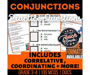 Conjunctions Practice Questions - Grade 3-4 Grammar (Google Docs)