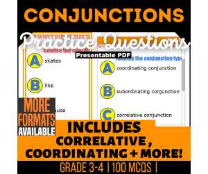 Conjunctions Practice Questions - Grade 3-4 Grammar (Presentable PDF)