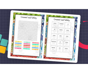 Consent and Safety word search, scramble and crossword puzzle