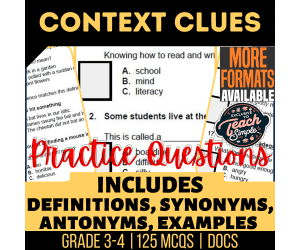 Context Clues Practice Questions - Vocabulary Grade 3-4 (Docs)