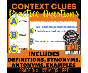 Context Clues Practice Questions - Vocabulary Grade 3-4 (PPT)